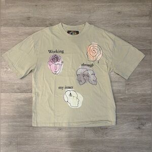 American Garage Graphic Beige T-Shirt with Artistic Faces